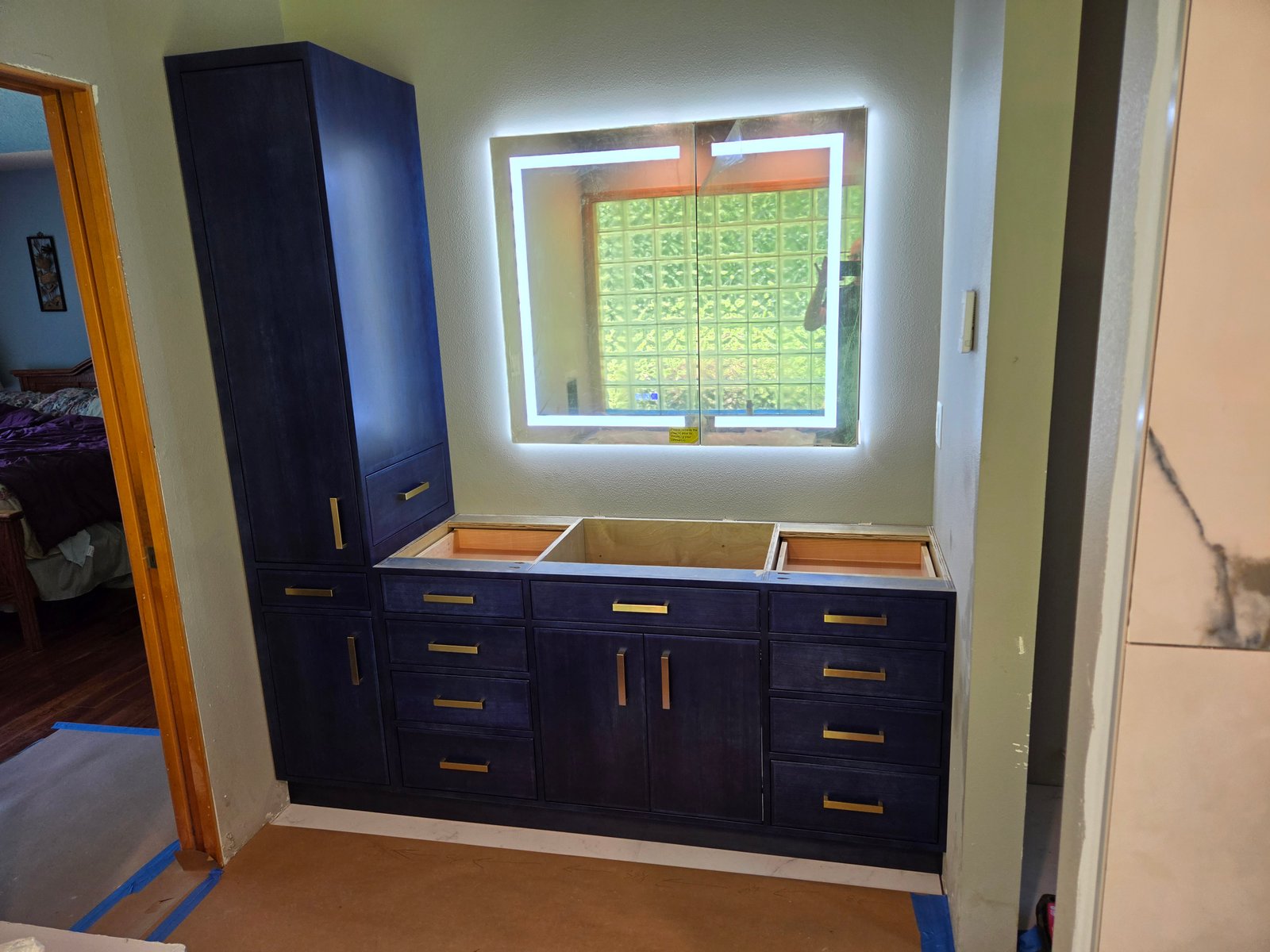 Custom blue dye cherry bathroom vanity