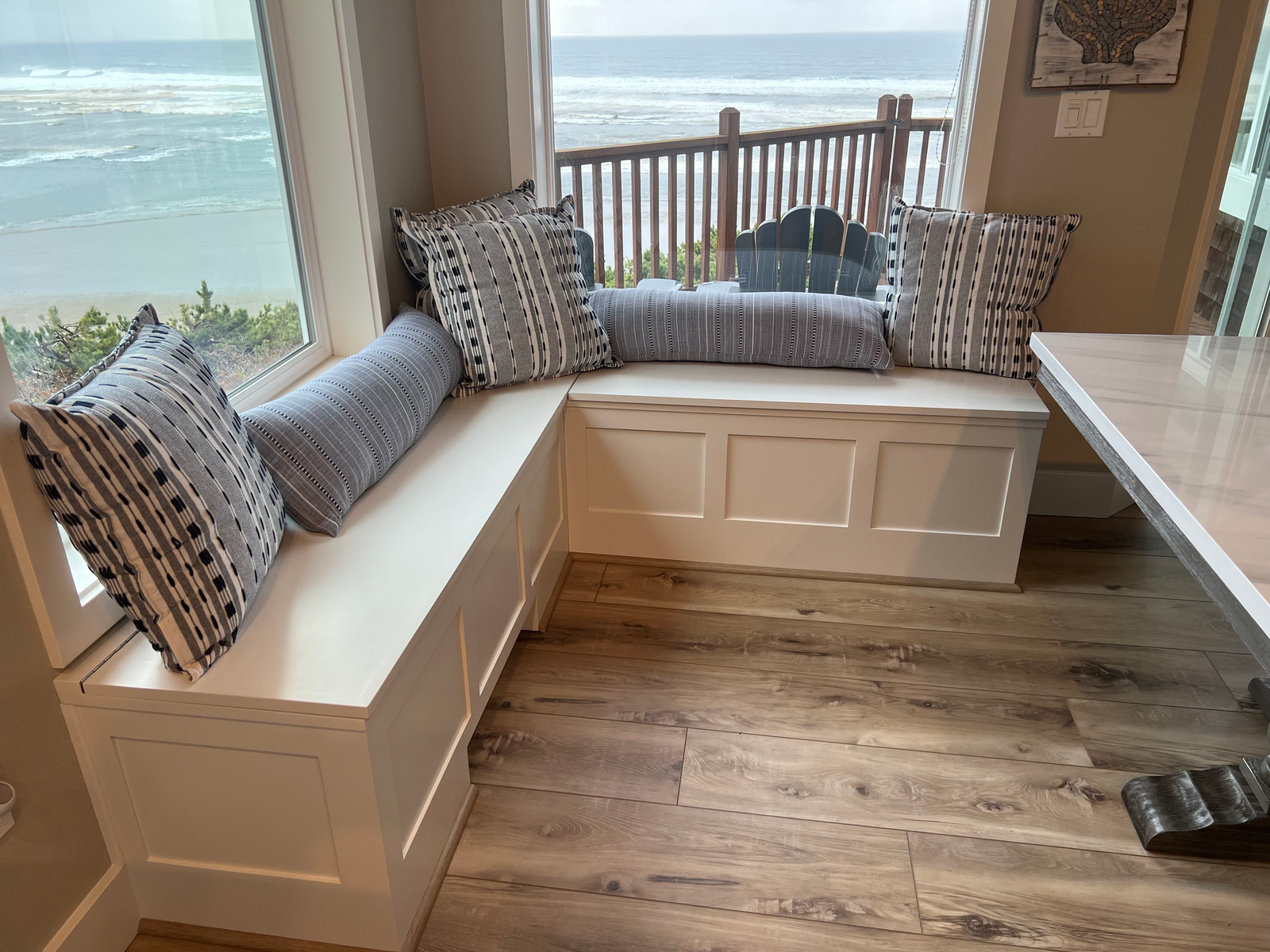 Casey Jay Winters Construction custom built-in storage bench, Tillamook Oregon